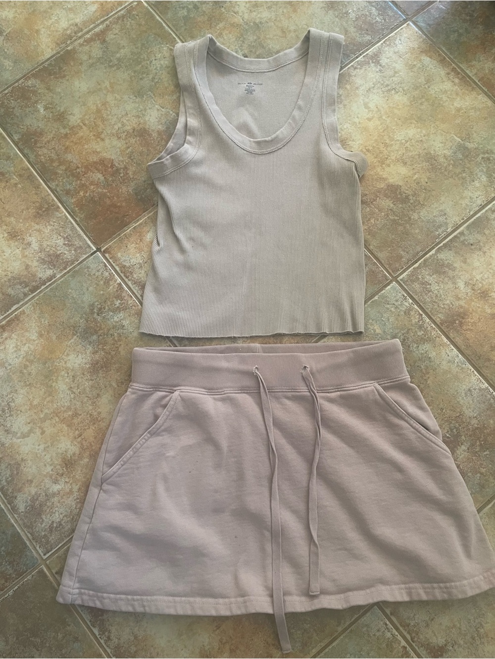 Brandy Melville Light Purple Ribbed Tank and Drawstring Skirt Set